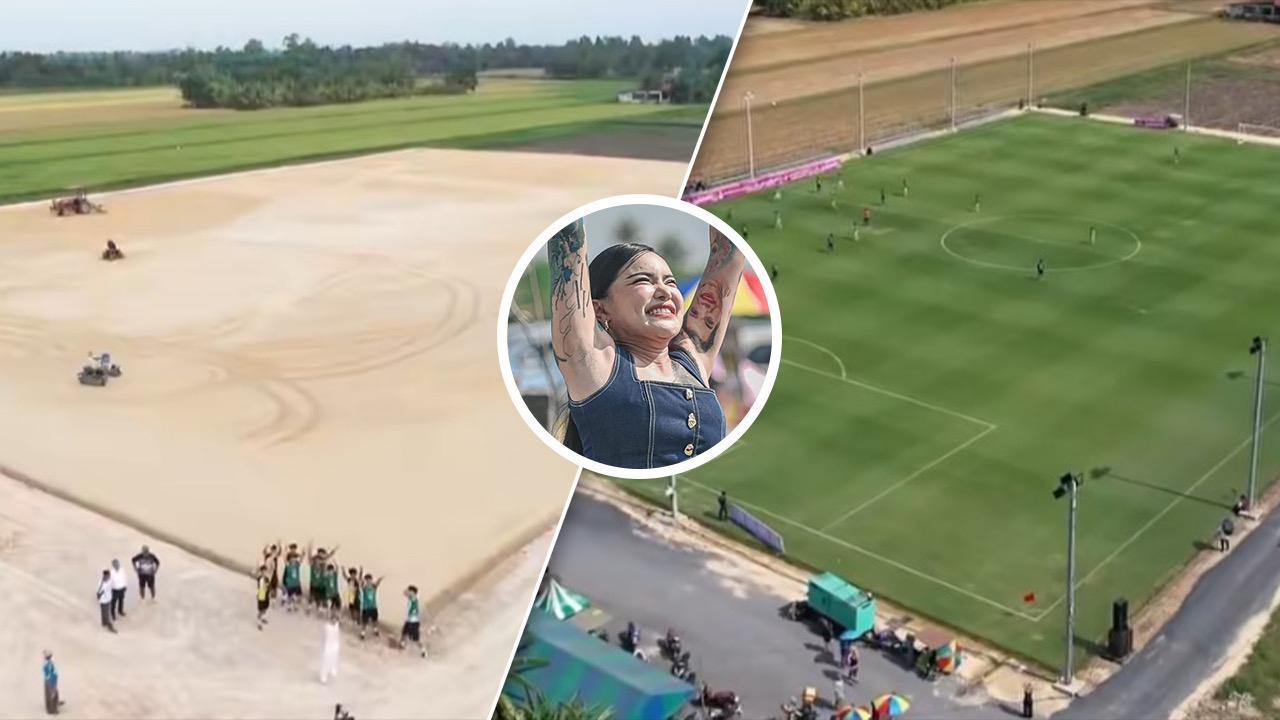 Pimrypie Gives Brief Response After Completing Monthong Wittaya Football Field (Clip)