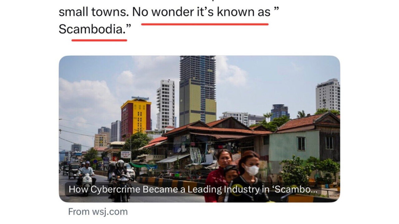 คอลัมนิสต์กัมพูชาร้อง WSJ เลิกใช้คำว่า "Scambodia" ชี้เป็นการดูหมิ่นประเทศ-ละเมิดจรรยาบรรณสื่อ