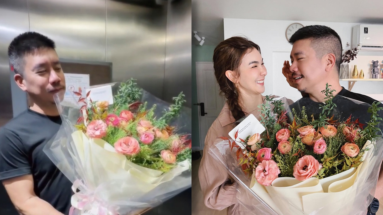 แบงค์ พชร หอบดอกไม้ช่อโตให้ โบว์ เบญจวรรณ เซอร์ไพรส์ครบรอบคบกัน 1 ปี (คลิป)