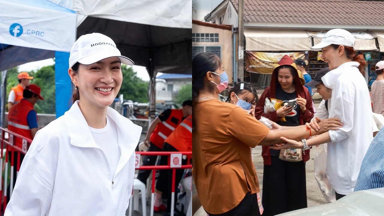 สวยใจบุญ แพนเค้ก เขมนิจ ลงพื้นที่แจกของช่วยน้ำท่วม ส่งกำลังใจให้ผู้ประสบภัย