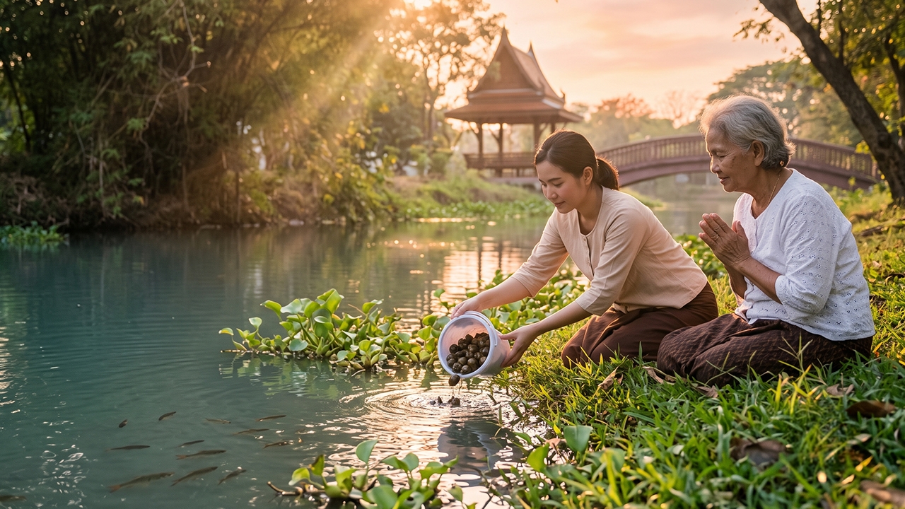 ปล่อยหอยขมเสริมดวง ปล่อยอย่างไรให้รอด เช็กวิธีปล่อยให้ถูกหลักกรมประมง