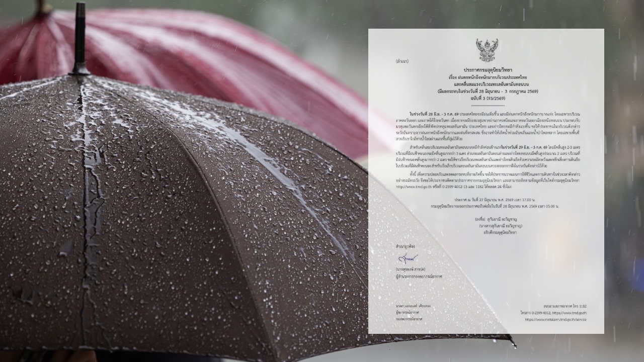 เตือนฉบับ 3 "ฝนตกหนักถึงหนักมาก" เช็กจังหวัดไหนบ้าง ที่คาดจะได้รับผลกระทบ