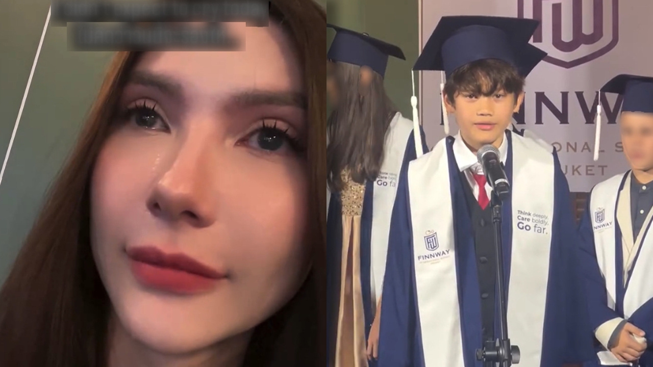 ซาร่า ร้องไห้ซึ้งใจ น้องแม็กซ์เวลล์ ขึ้นพูดขอบคุณในวันเรียนจบชั้นประถม (คลิป)
