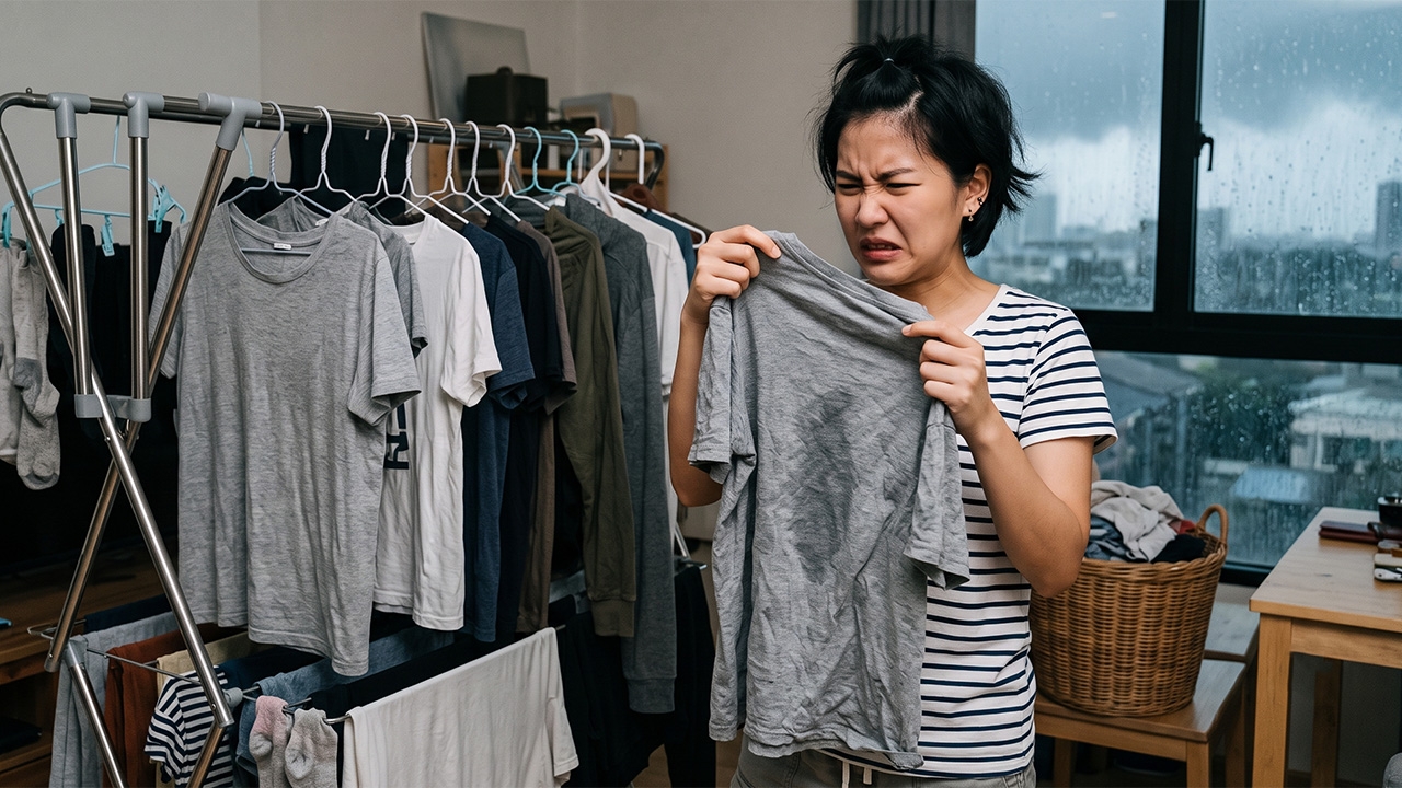 เสื้อผ้าเหม็นอับหน้าฝนทำไง? 4 วิธีแก้ขัดเร่งด่วน ไม่ต้องซักใหม่ รอดชัวร์